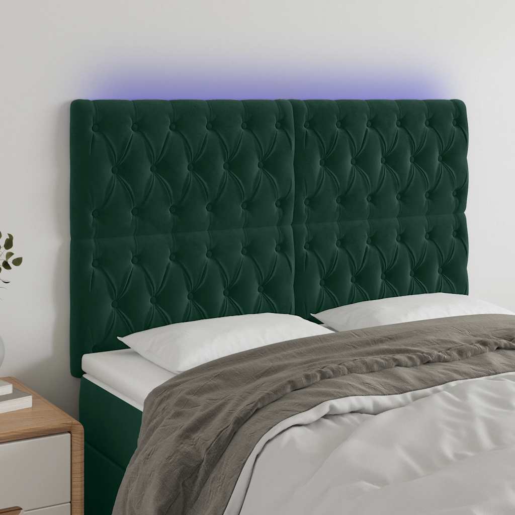 vidaXL LED Kopfteil Dunkelgrün 144x7x118/128 cm Samt