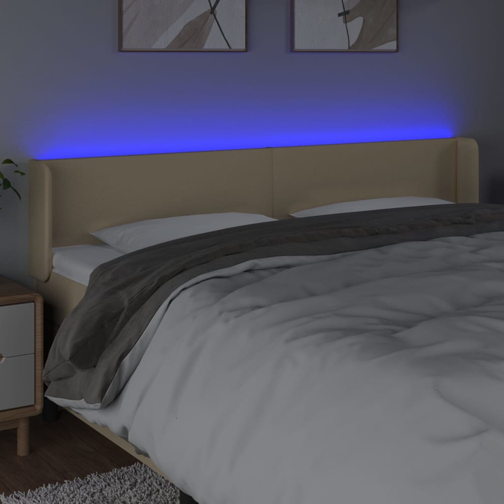 vidaXL LED Kopfteil Creme 203x16x78/88 cm Stoff