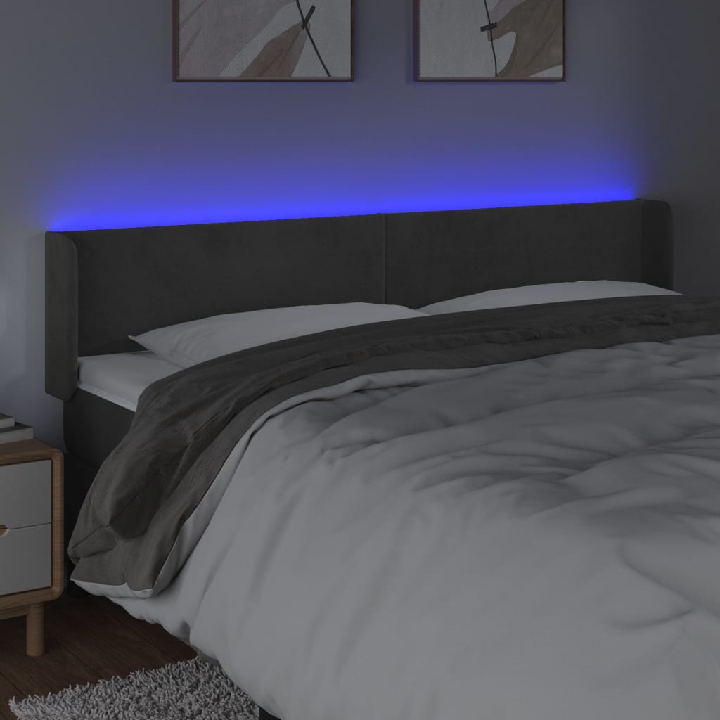 vidaXL LED Kopfteil Dunkelgrau 163x16x78/88 cm Samt