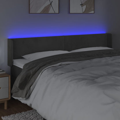 vidaXL LED Kopfteil Dunkelgrau 163x16x78/88 cm Samt