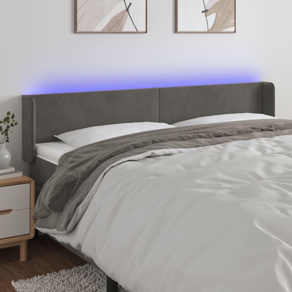 vidaXL LED Kopfteil Dunkelgrau 163x16x78/88 cm Samt