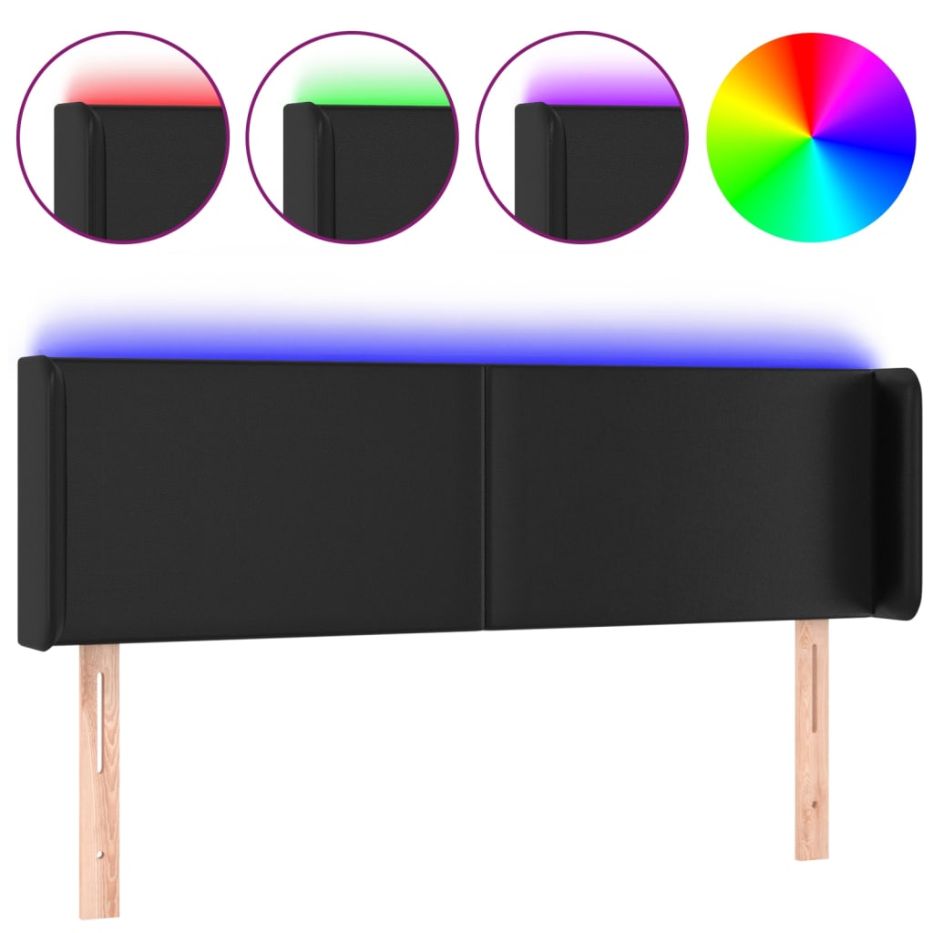 vidaXL LED Kopfteil Schwarz 147x16x78/88 cm Kunstleder