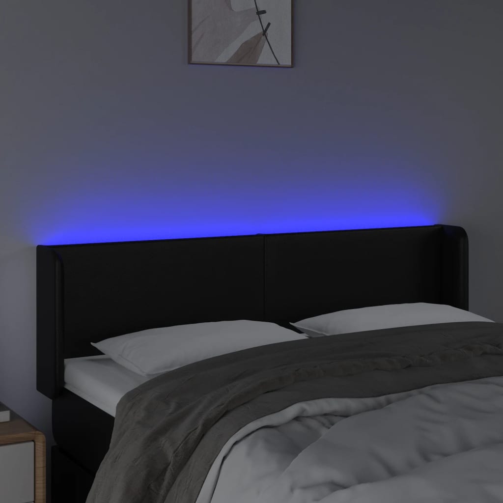 vidaXL LED Kopfteil Schwarz 147x16x78/88 cm Kunstleder