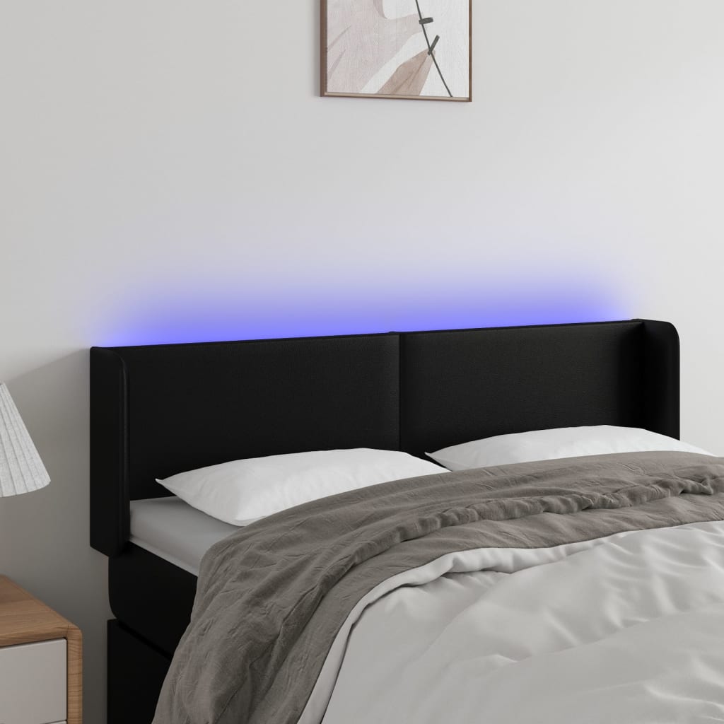 vidaXL LED Kopfteil Schwarz 147x16x78/88 cm Kunstleder
