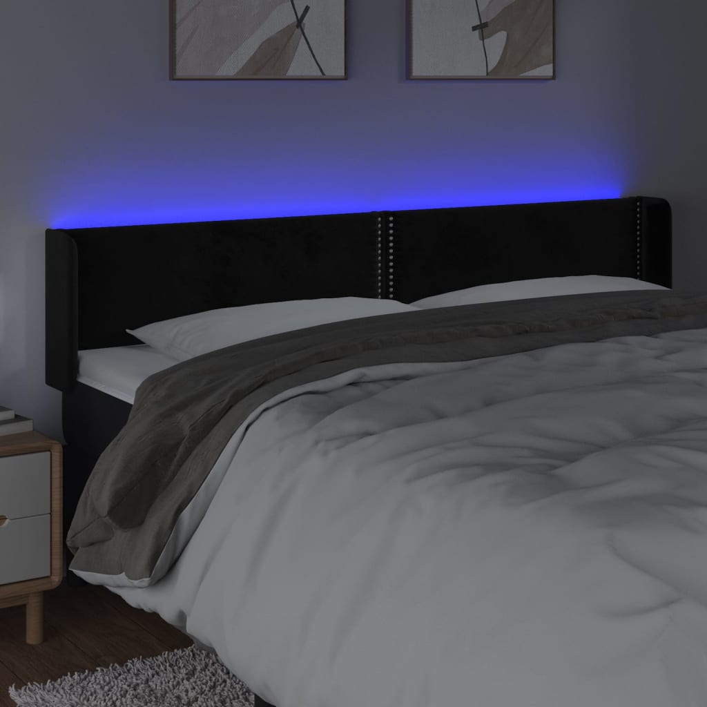 vidaXL LED Kopfteil Schwarz 203x16x78/88 cm Samt