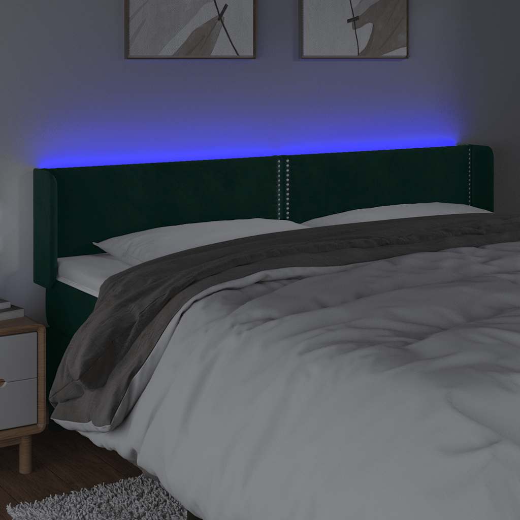 vidaXL LED Kopfteil Dunkelgrün 203x16x78/88 cm Samt