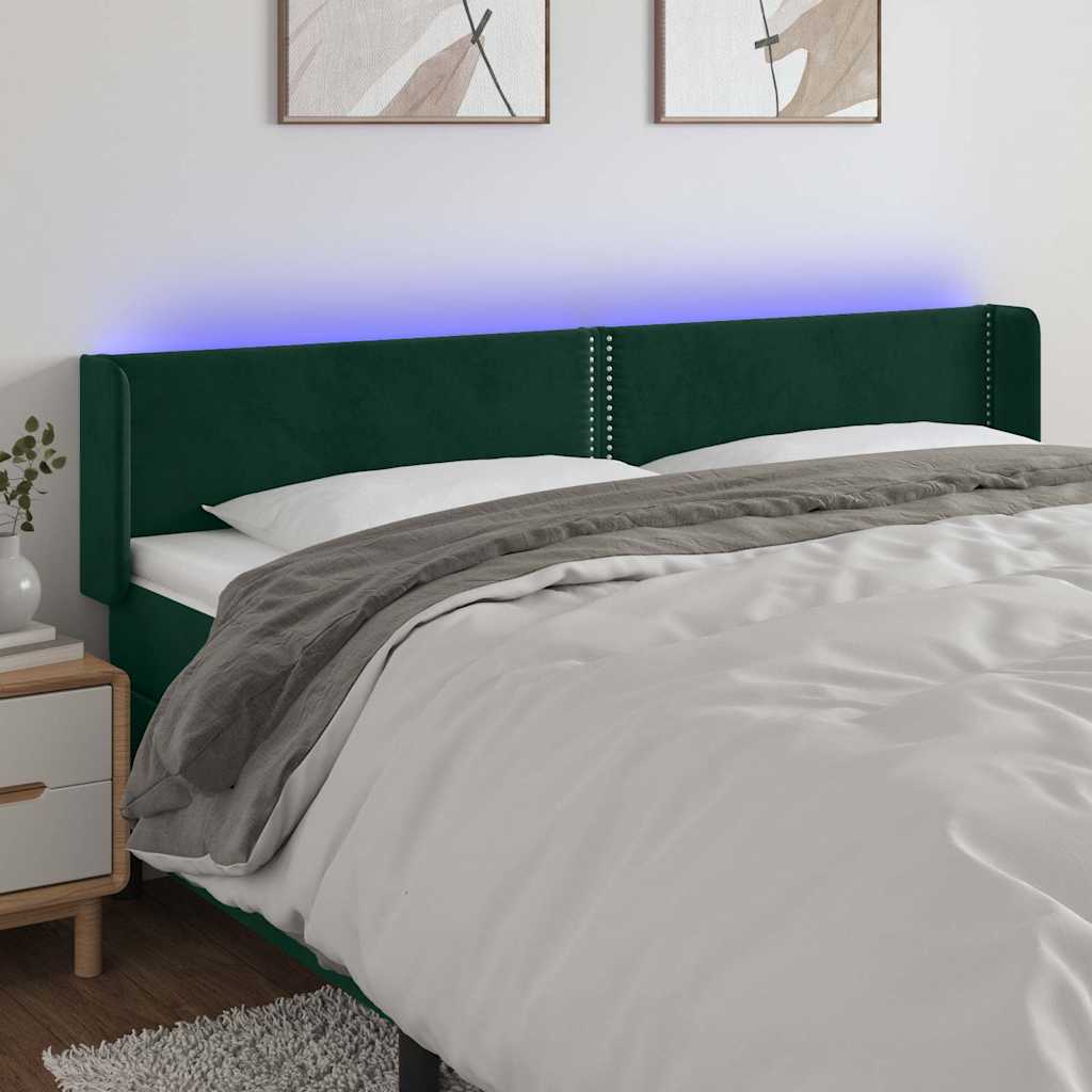 vidaXL LED Kopfteil Dunkelgrün 203x16x78/88 cm Samt