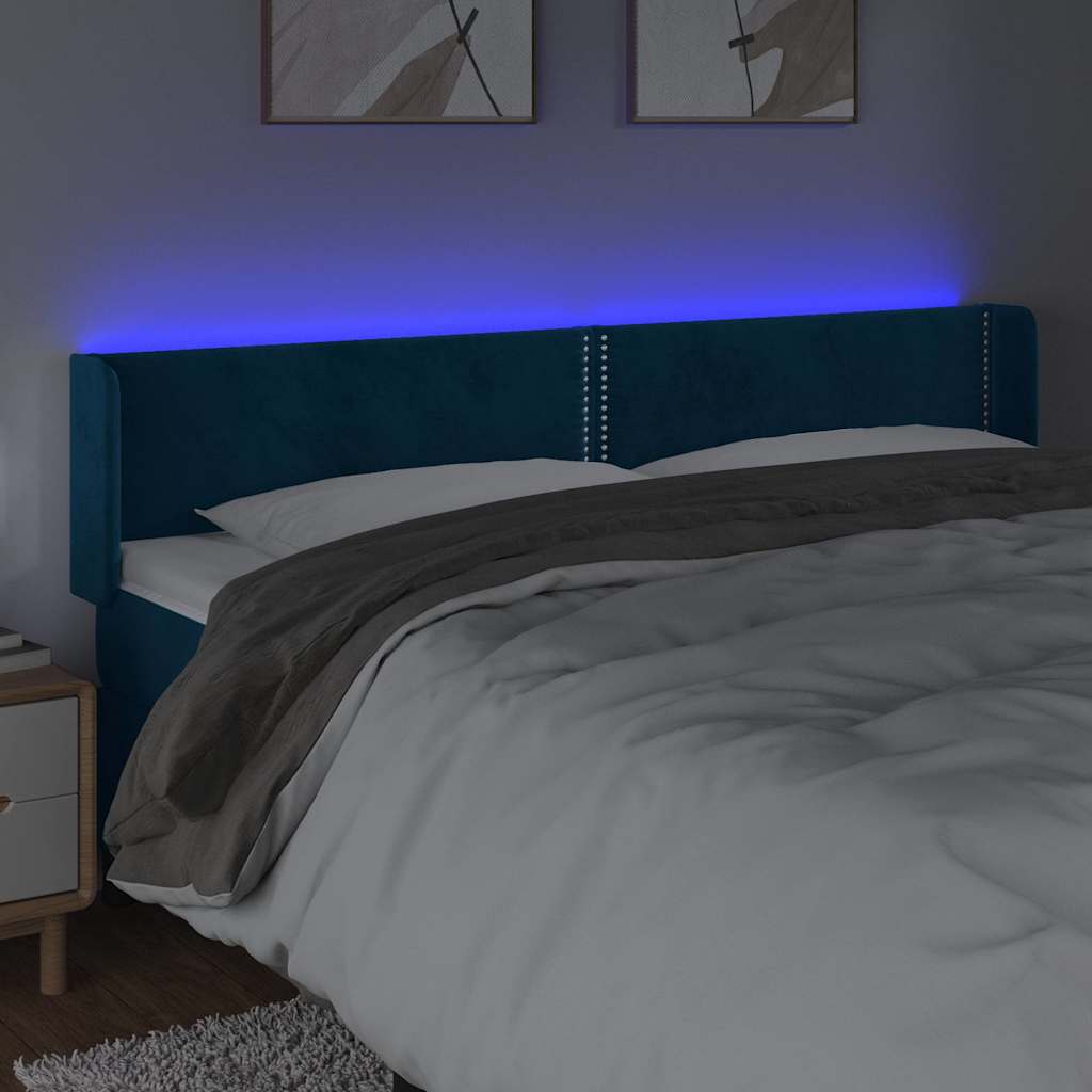 vidaXL LED Kopfteil Dunkelblau 203x16x78/88 cm Samt