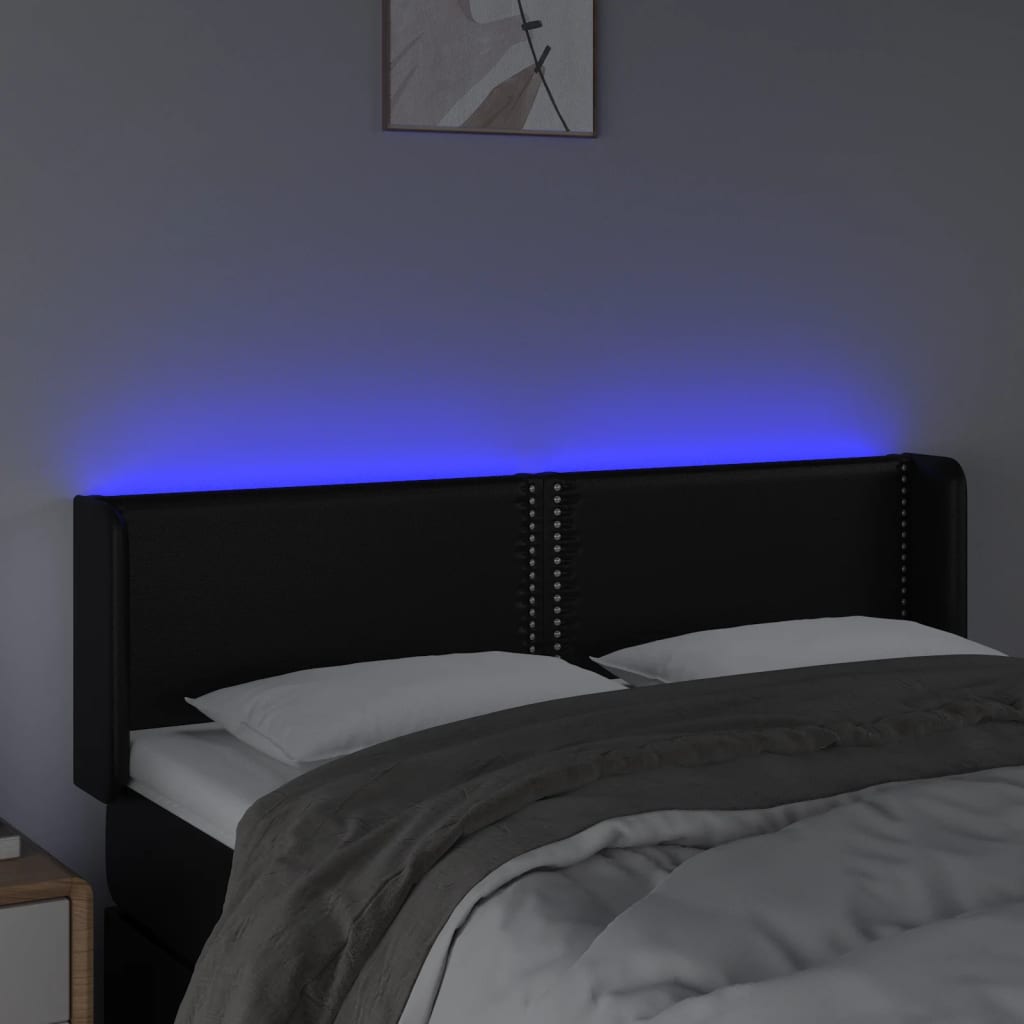 vidaXL LED Kopfteil Schwarz 147x16x78/88 cm Kunstleder