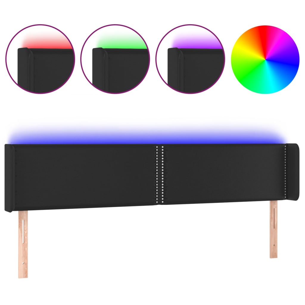 vidaXL LED Kopfteil Schwarz 203x16x78/88 cm Kunstleder