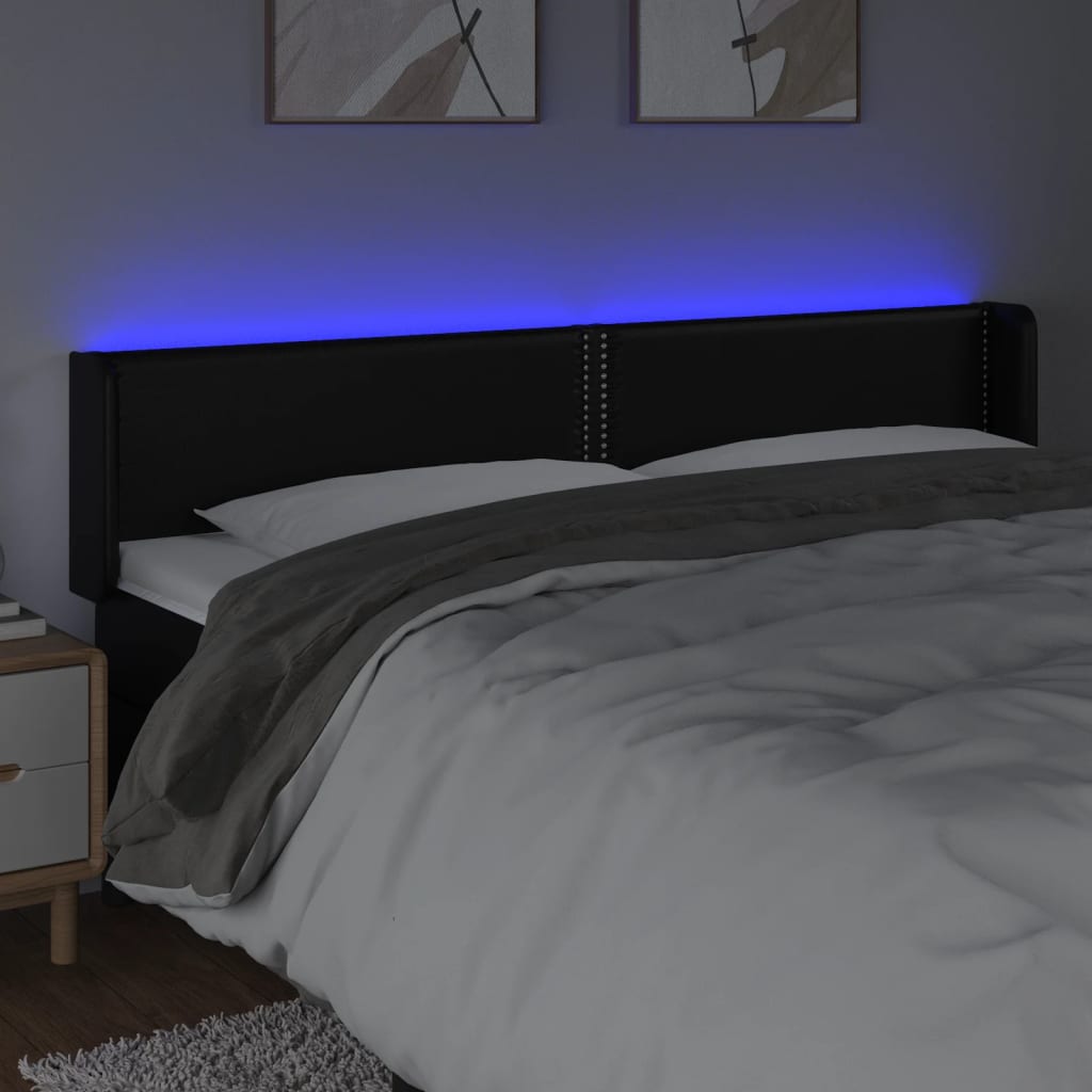 vidaXL LED Kopfteil Schwarz 203x16x78/88 cm Kunstleder