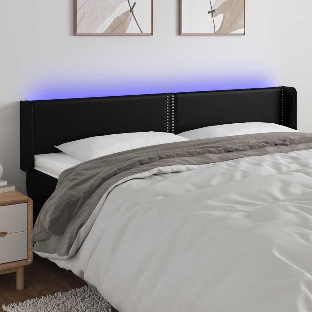 vidaXL LED Kopfteil Schwarz 203x16x78/88 cm Kunstleder