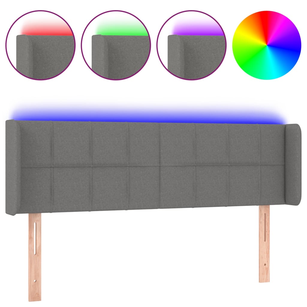 vidaXL LED Kopfteil Dunkelgrau 147x16x78/88 cm Stoff