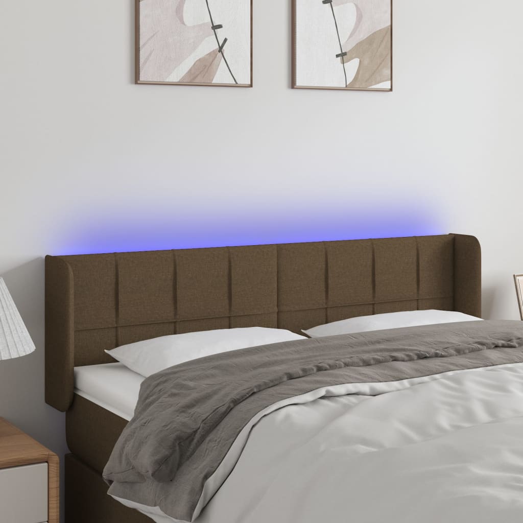 vidaXL LED Kopfteil Dunkelbraun 147x16x78/88 cm Stoff