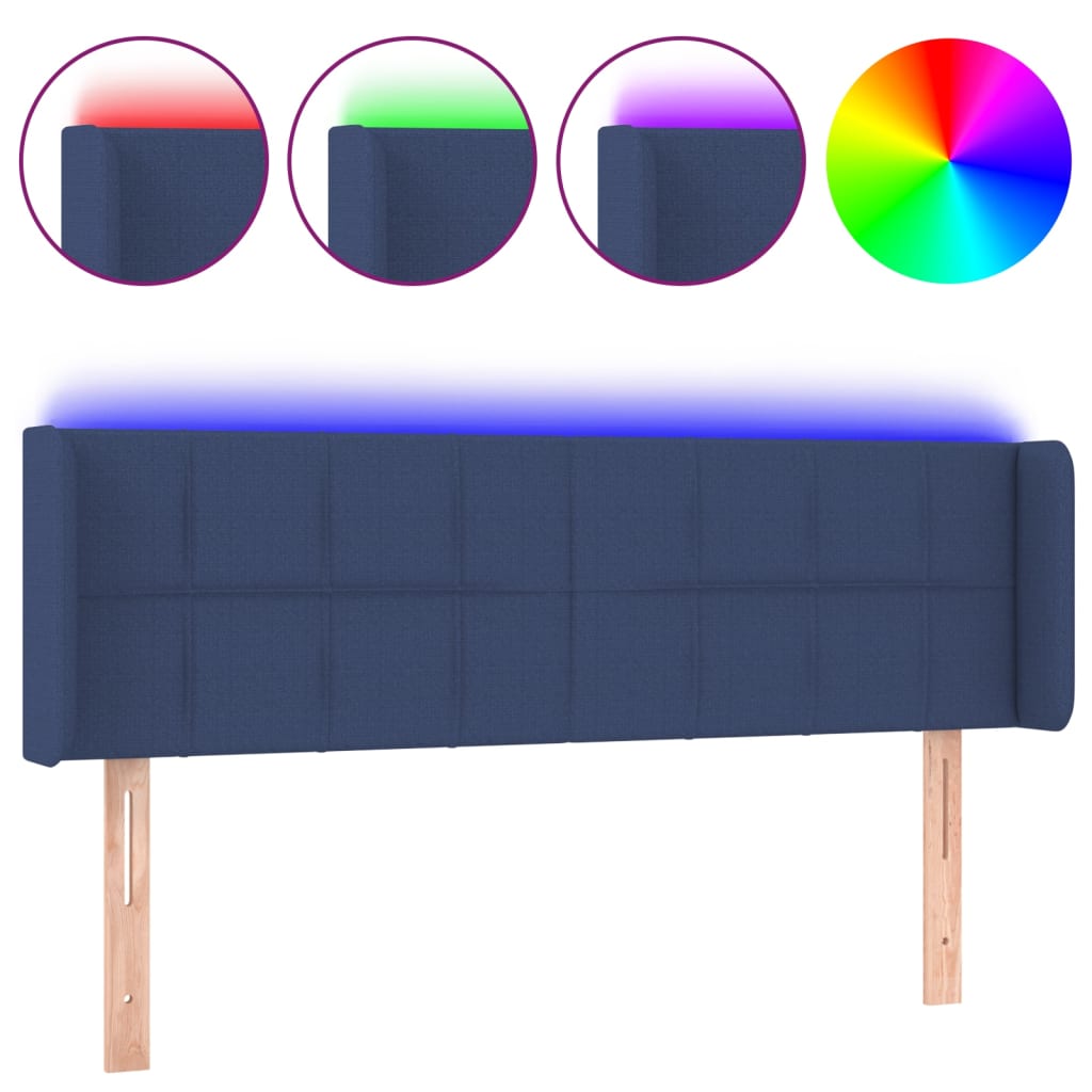 vidaXL LED Kopfteil Blau 147x16x78/88 cm Stoff