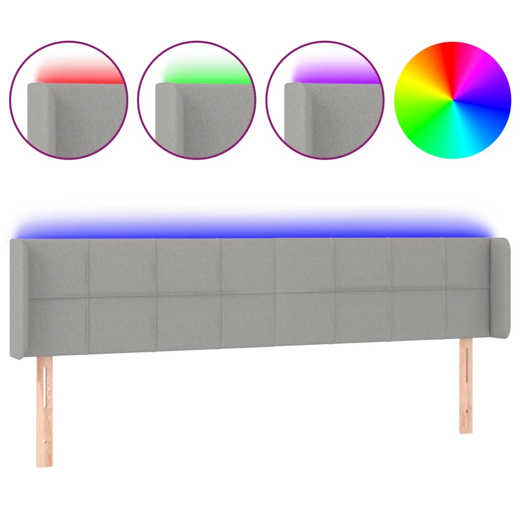 vidaXL LED Kopfteil Hellgrau 183x16x78/88 cm Stoff