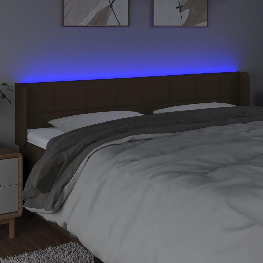 vidaXL LED Kopfteil Dunkelbraun 183x16x78/88 cm Stoff