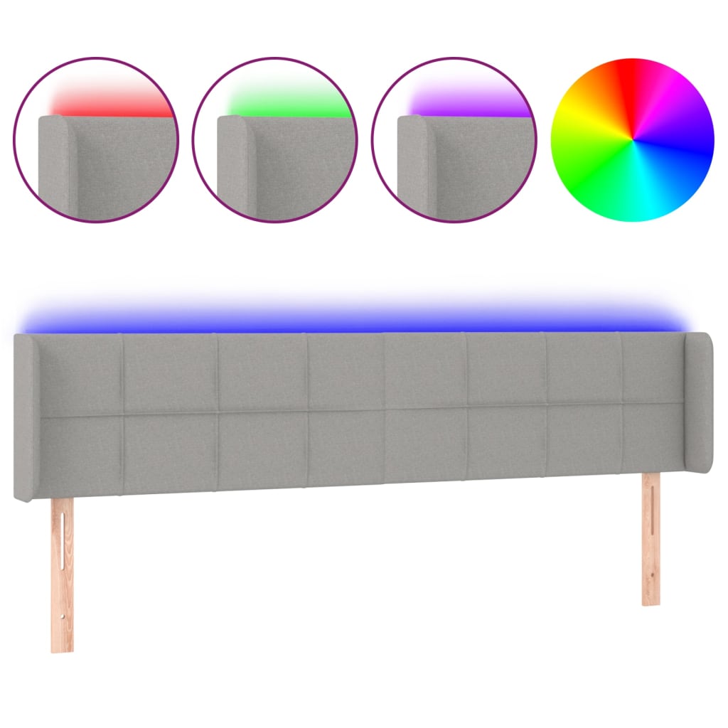 vidaXL LED Kopfteil Hellgrau 203x16x78/88 cm Stoff