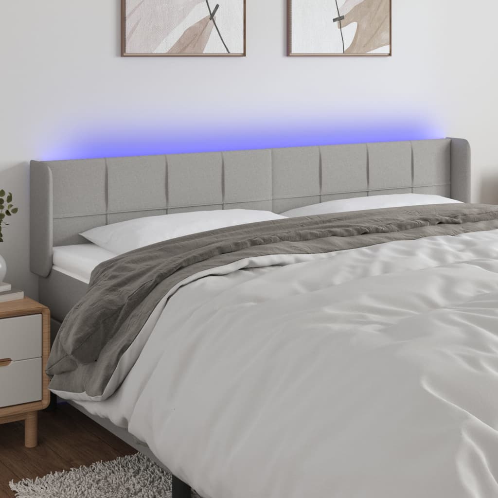 vidaXL LED Kopfteil Hellgrau 203x16x78/88 cm Stoff