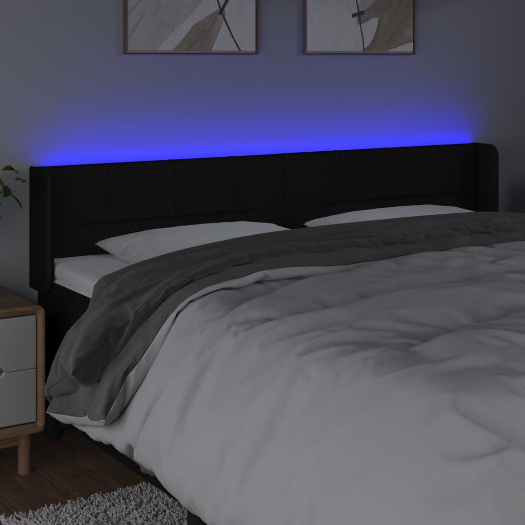 vidaXL LED Kopfteil Schwarz 203x16x78/88 cm Stoff