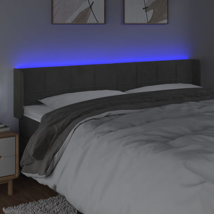 vidaXL LED Kopfteil Dunkelgrau 203x16x78/88 cm Samt