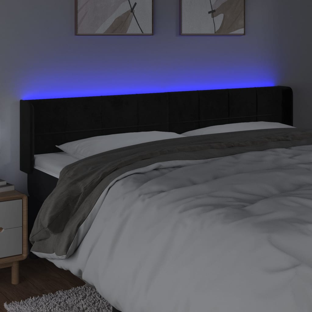 vidaXL LED Kopfteil Schwarz 203x16x78/88 cm Samt