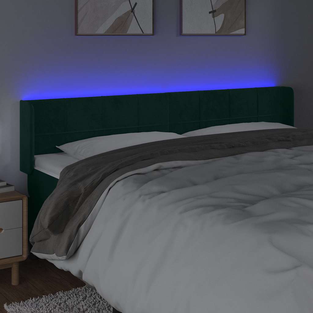 vidaXL Tête de lit LED Vert foncé 203x16x78/88 cm Velours
