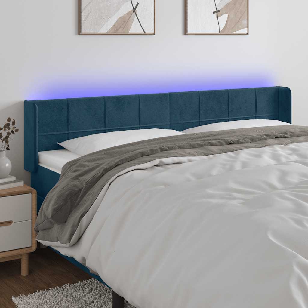 vidaXL LED Kopfteil Dunkelblau 203x16x78/88 cm Samt