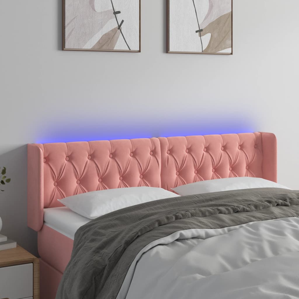 vidaXL LED Kopfteil Rosa 147x16x78/88 cm Samt