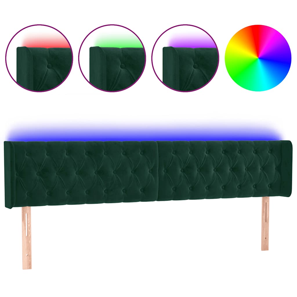 vidaXL LED Kopfteil Dunkelgrün 203x16x78/88 cm Samt