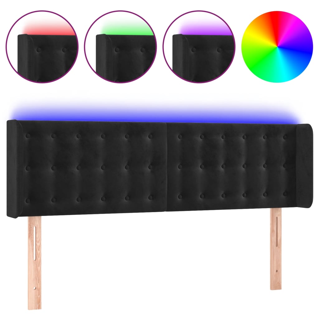vidaXL LED Kopfteil Schwarz 147x16x78/88 cm Samt