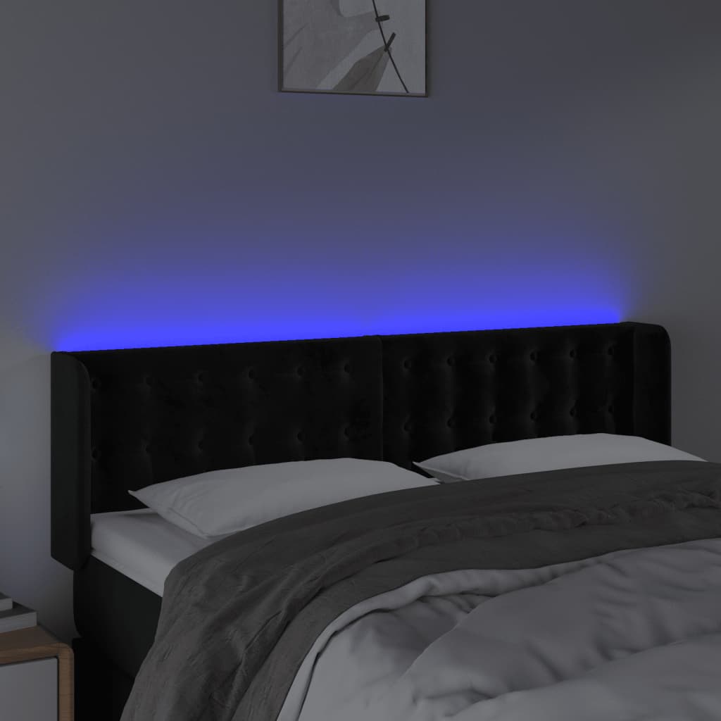 vidaXL LED Kopfteil Schwarz 147x16x78/88 cm Samt