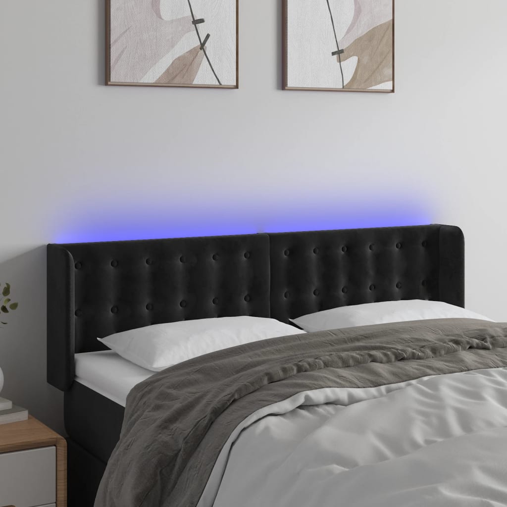 vidaXL LED Kopfteil Schwarz 147x16x78/88 cm Samt