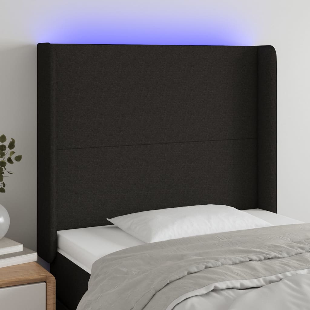 vidaXL LED Kopfteil Schwarz 83x16x118/128 cm Stoff