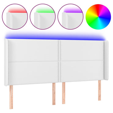 vidaXL LED Kopfteil Weiß 203x16x118/128 cm Kunstleder
