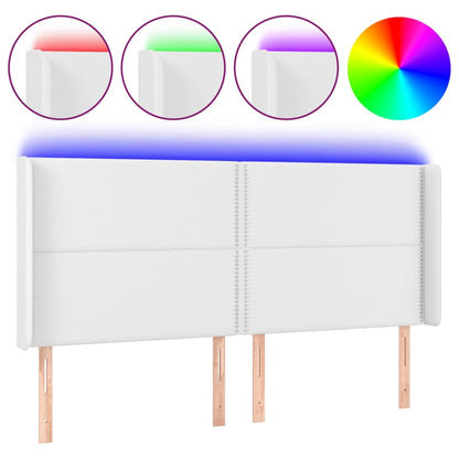 vidaXL LED Kopfteil Weiß 203x16x118/128 cm Kunstleder