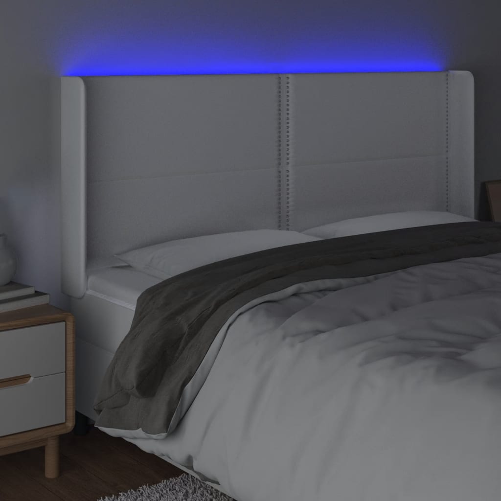 vidaXL LED Kopfteil Weiß 203x16x118/128 cm Kunstleder