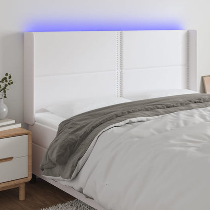 vidaXL LED Kopfteil Weiß 203x16x118/128 cm Kunstleder