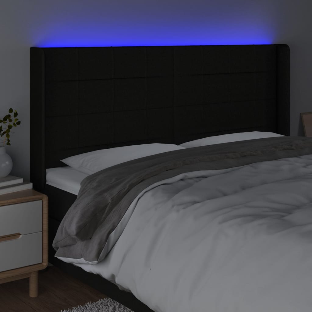 vidaXL LED Kopfteil Schwarz 163x16x118/128 cm Stoff