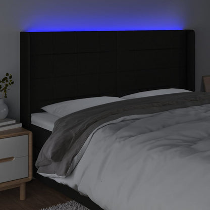vidaXL LED Kopfteil Schwarz 163x16x118/128 cm Stoff