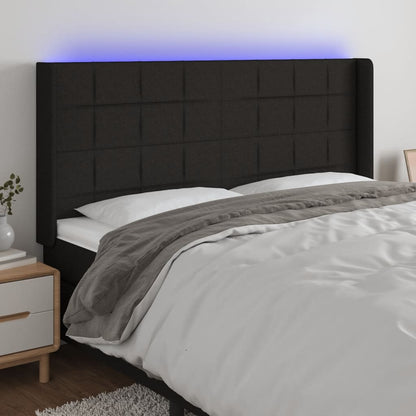 vidaXL LED Kopfteil Schwarz 163x16x118/128 cm Stoff