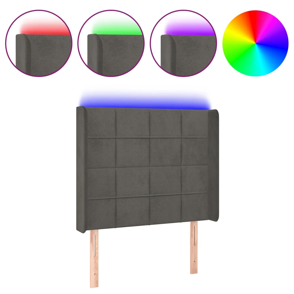 vidaXL LED Kopfteil Dunkelgrau 103x16x118/128 cm Samt
