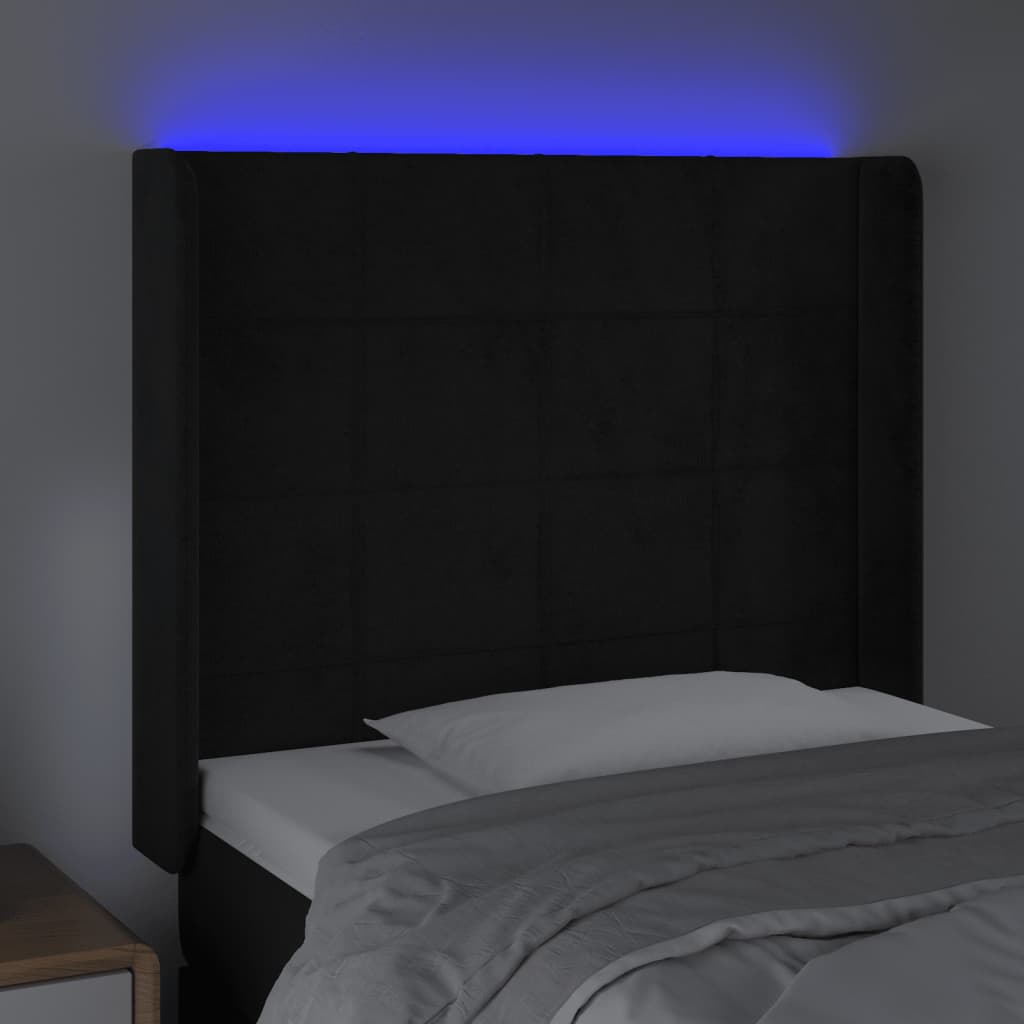 vidaXL LED Kopfteil Schwarz 103x16x118/128 cm Samt