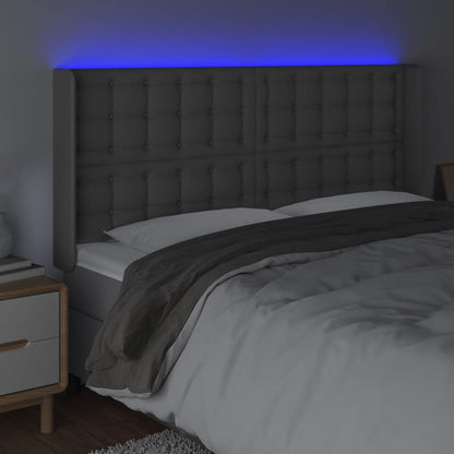 vidaXL Tête de lit LED grise 163x16x118/128 cm en similicuir
