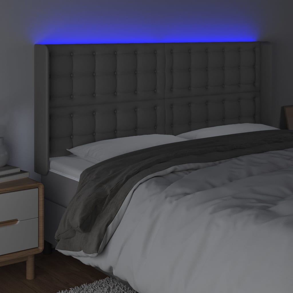 vidaXL Tête de lit LED grise 163x16x118/128 cm en similicuir