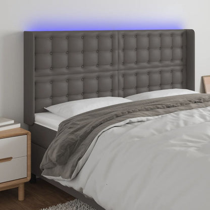 vidaXL Tête de lit LED grise 163x16x118/128 cm en similicuir