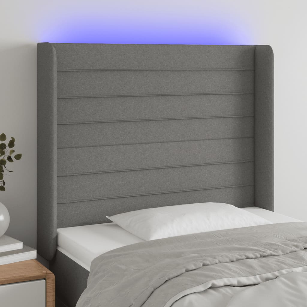 vidaXL LED Kopfteil Dunkelgrau 103x16x118/128 cm Stoff