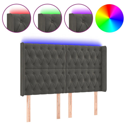 vidaXL LED Kopfteil Dunkelgrau 147x16x118/128 cm Samt