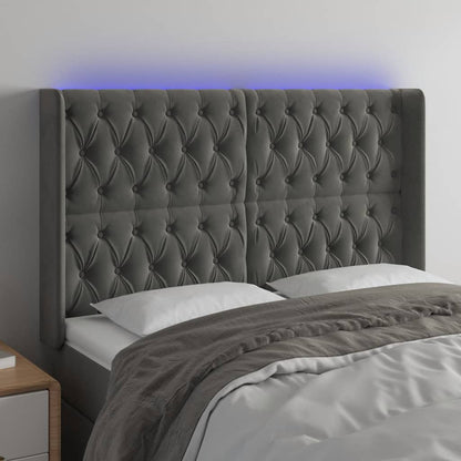 vidaXL LED Kopfteil Dunkelgrau 147x16x118/128 cm Samt