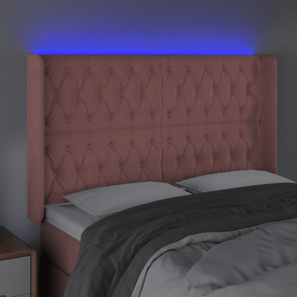 vidaXL LED Kopfteil Rosa 147x16x118/128 cm Samt